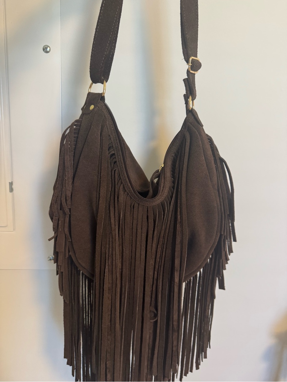 Brown Fringe Suede Shoulder Bag